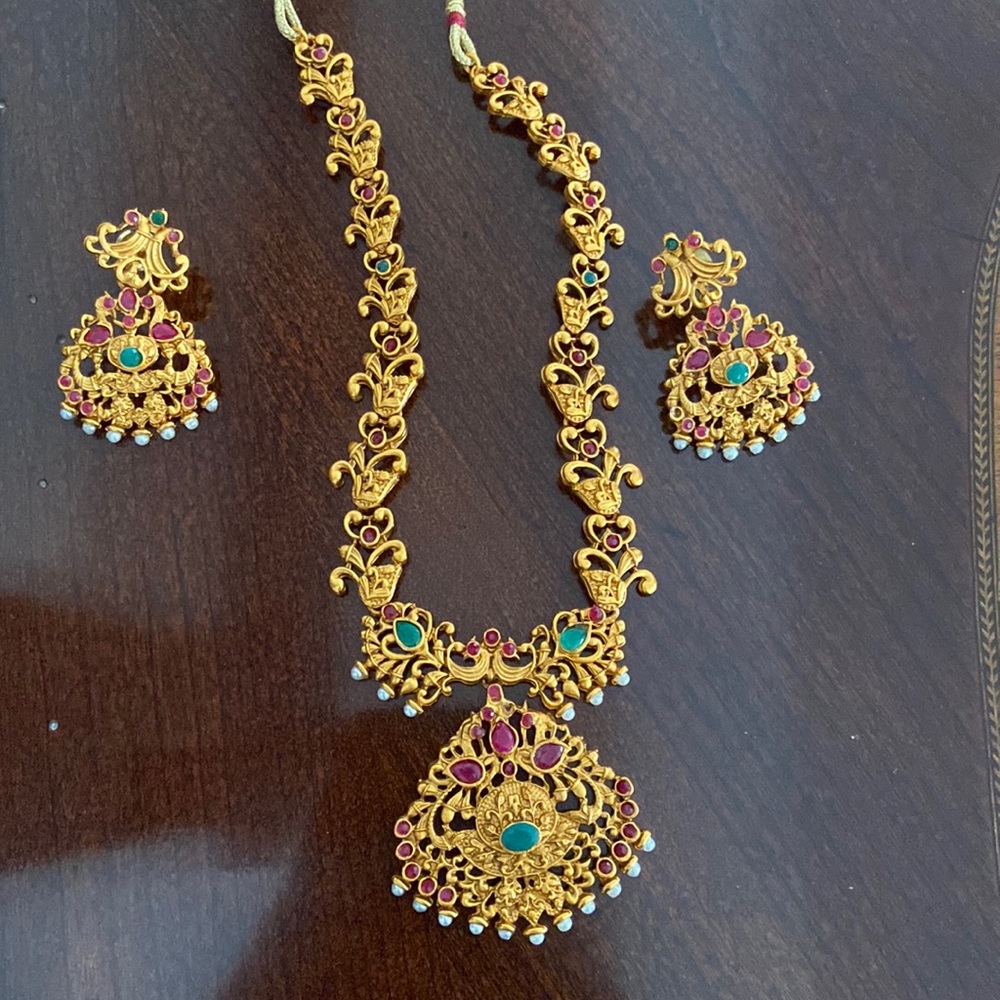 Gold-Tone Green & Pink Pendant Necklace Set - Women Jewelry